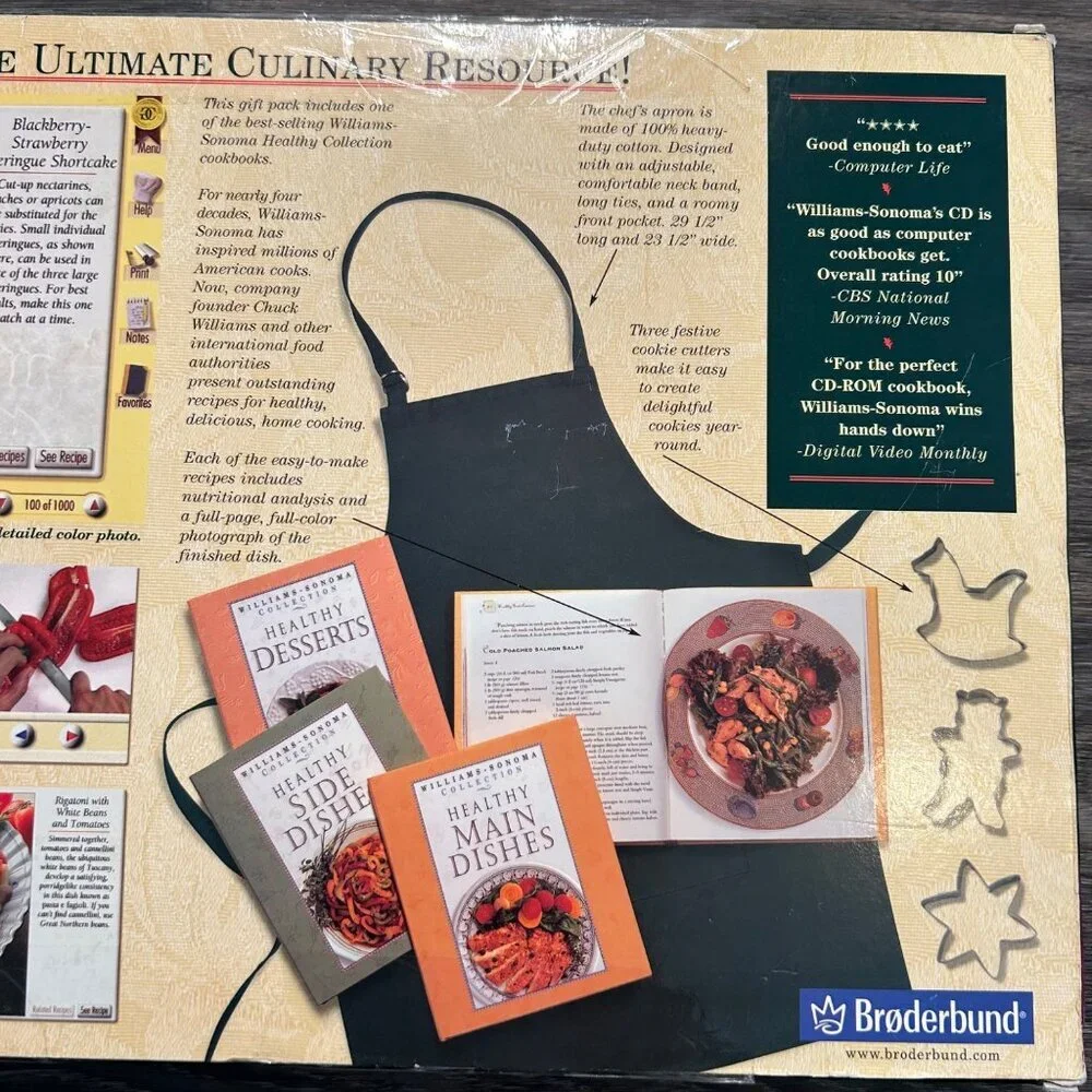 Williams Sonoma Culinary Gift Set Healthy Side Dishes Cookbook Apron 1996 In Box